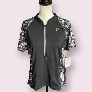 SkirtSports Women’s Black & White Floral Short Sleeve Cycling Jersey Top XL NWT